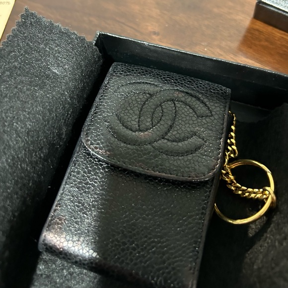 Authentic Rare Chanel Black Caviar Leather CC Case Pouch Card Holder Key Chain - Picture 8 of 14